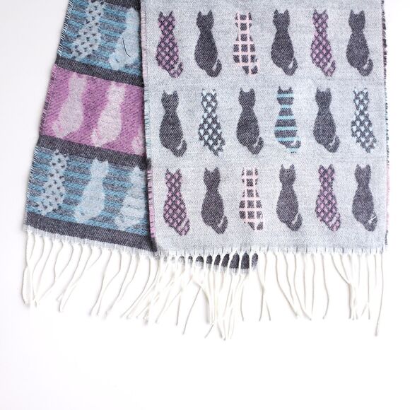 Cat Scarf MOLINA By Jimmy Hourihan Cats Gray Acrylic Fringe Gift Made in France - Picture 1 of 10